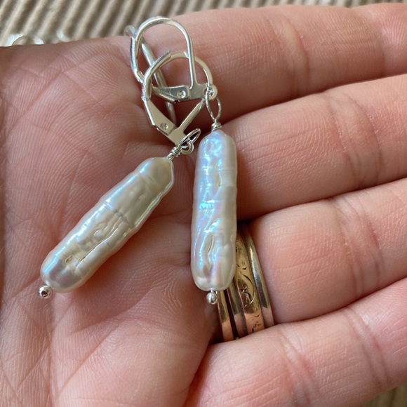 New Genuine Cultured Freshwater White Stick Pearl Earrings Sterling 925… - Picture 8 of 8